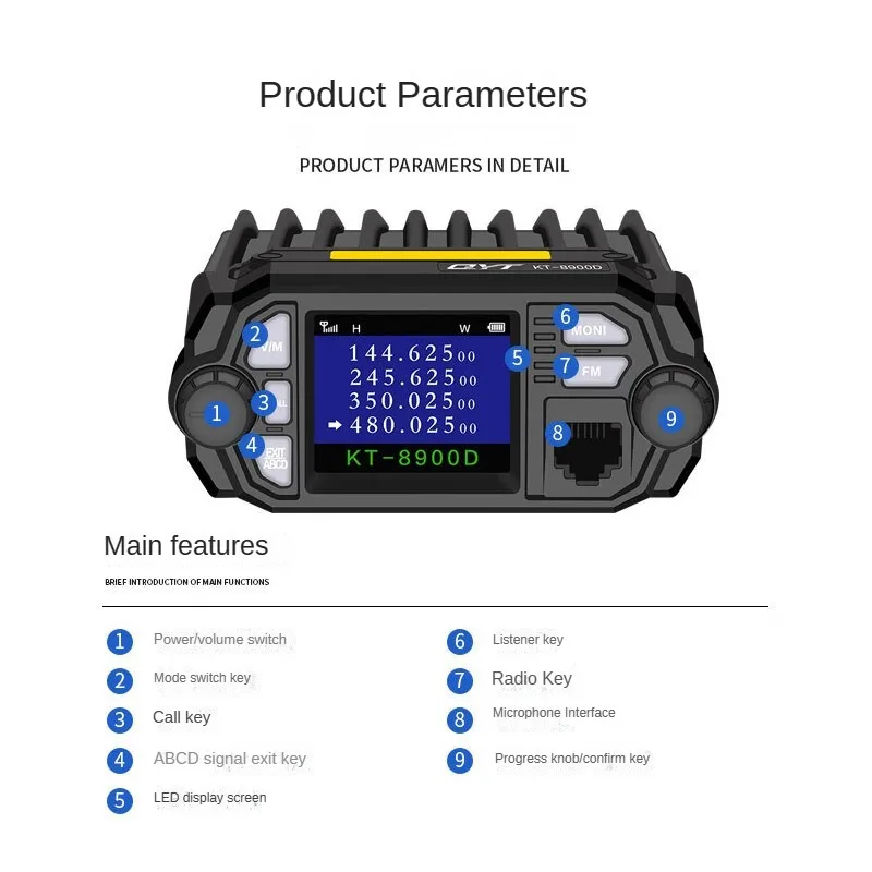 QYT-KT8900D Dual Section Vehicle Radio UV Car Radio 25W Mini Car Radio High and Low Frequency Vehicle Radio Official Standard (e