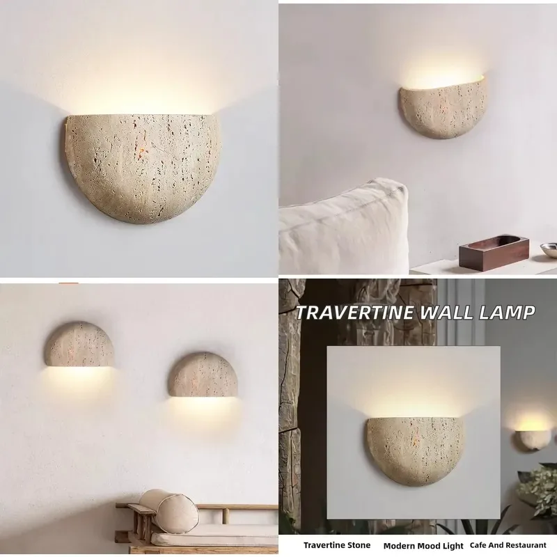 Natural Limestone Modern LED Wall Lamp Dimmable Remote Control High CRI 90 for Living Room Corridor Balcony Restaurant