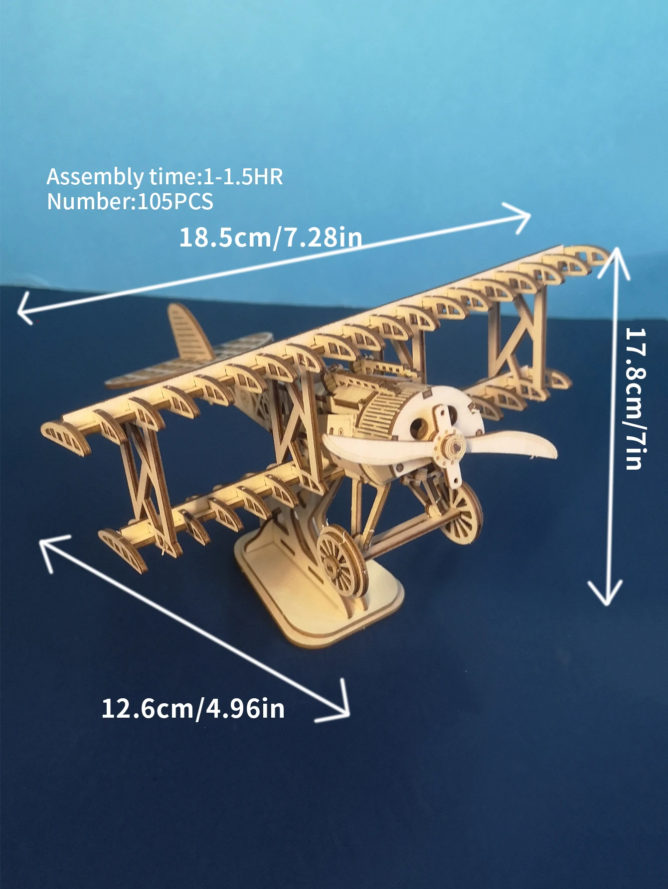 Rompecabezas de madera 3D, kit de modelo biplano artesanal, regalos hechos a mano