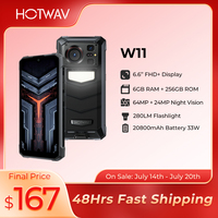 [World Premeire] HOTWAV W11 Rugged Phone 20800mAh 280LM Flashlight 6.6'' FHD+ Smartphone 33W 24MP Night Vision Mobile Phone