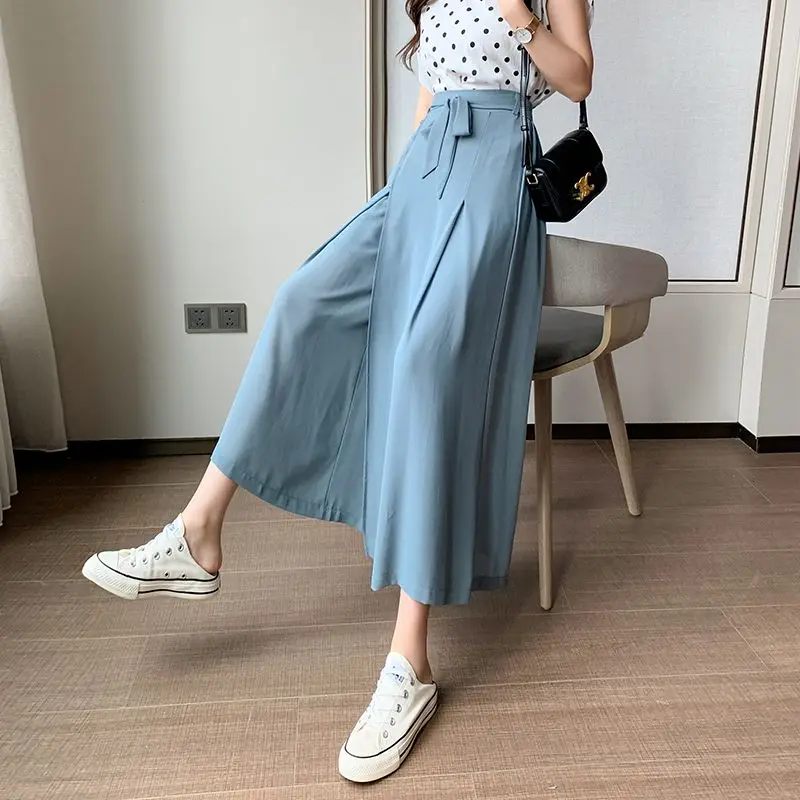 Thin Button Breathable Chiffon Wide Leg Pants Women's Summer New  Classic Straight Tube Draped Flowing Lady Pants Skirt