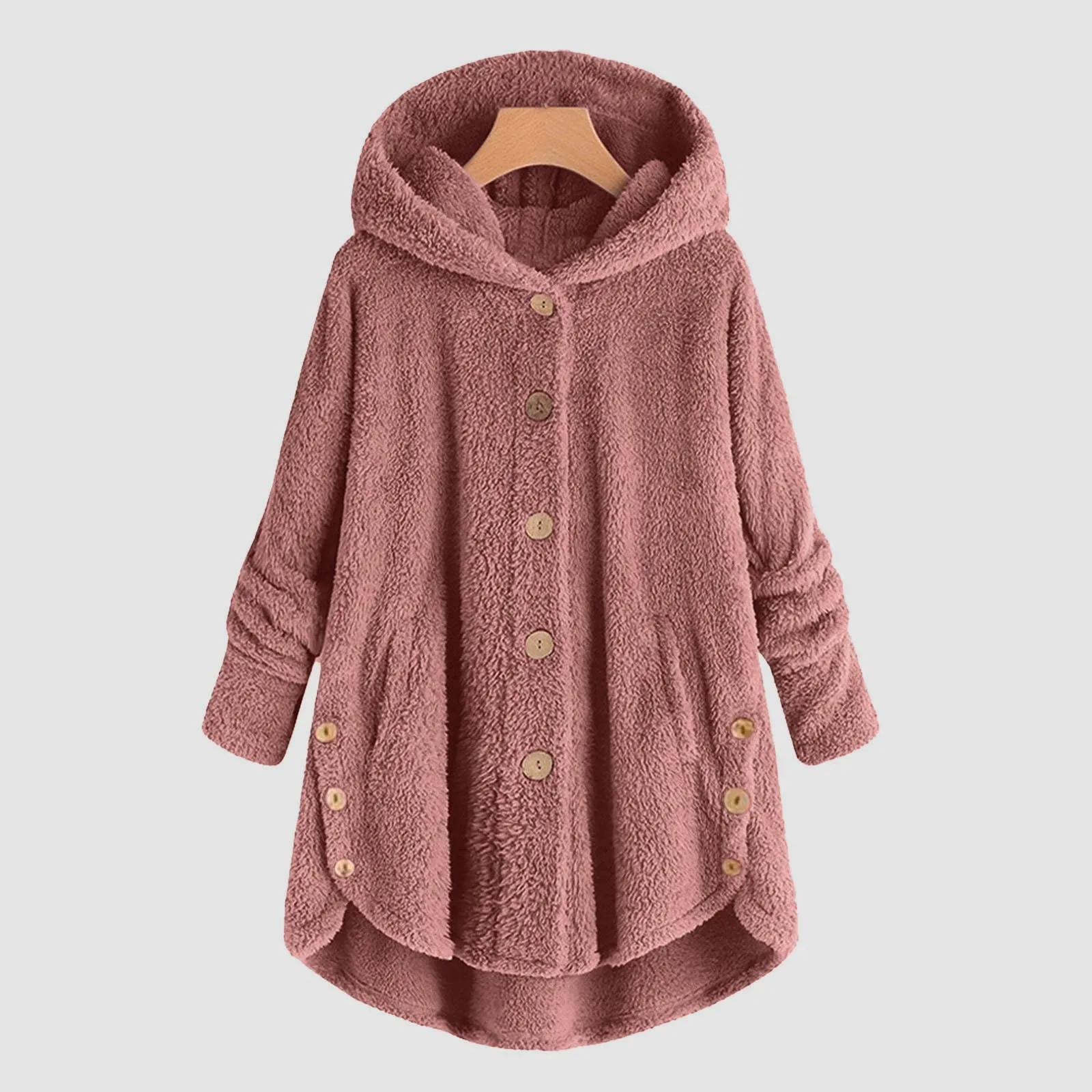 Sudadera esponjosa con capucha para mujer, chaqueta cálida de lana de oso de peluche, abrigo de felpa, abrigos con botones sólidos, Otoño e Invierno