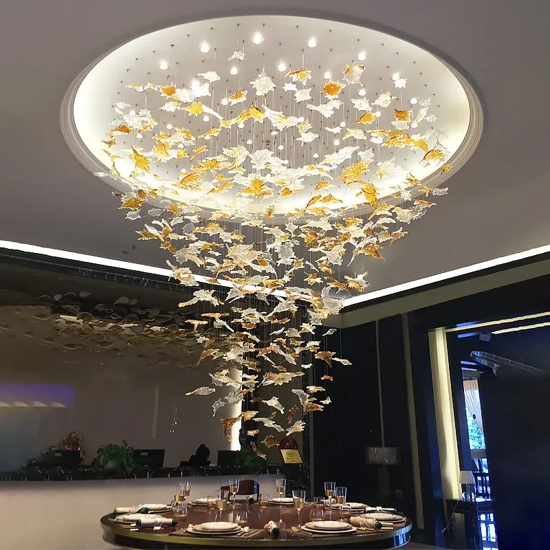 Large scale project crystal chandelier hotel chandelier villa sales lobby crystal art maple leaf decorative lamp customization