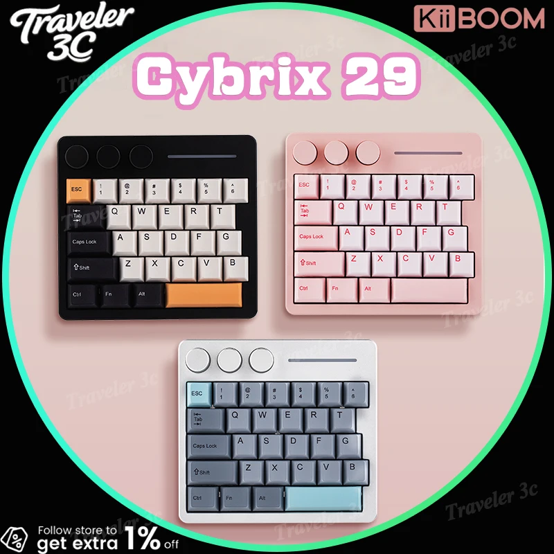 

KiiBOOM Cybrix29 Mini Multimedia Keyboard PBT Keycaps Aluminum Case TOP Structure Hot-Swap Ergonomic Magnetic Switch Gaming PC
