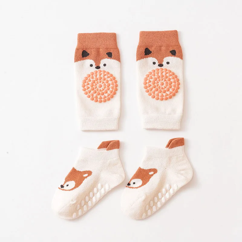 1 Set Socken und Knieschoner für Babys, rutschfeste Socken, niedliches Cartoon-Muster, für Kinder, Jungen, Mädchen, Kleinkinder, Bodensocken, Knieschoner – Detail 9