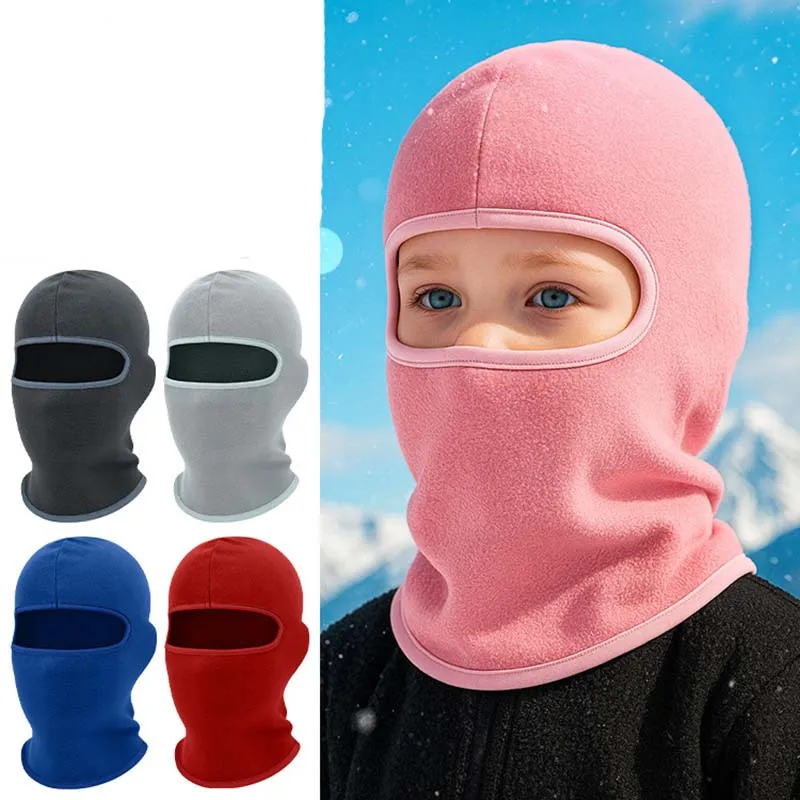 

Autumn and Winter Solid Color Cold-Proof Children's Head Cover Warm Hat and Scarf Integrated Windproof and Breathable Ski Mask