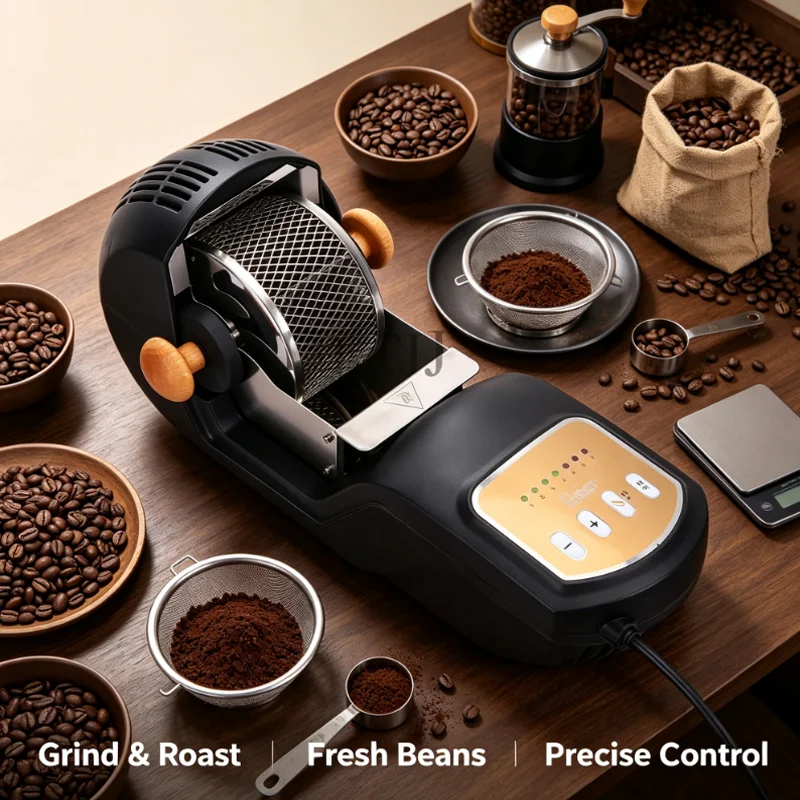New Cross-Border Exclusive Electric Stainless Steel Fully Automatic Coffee Roaster Convenient Home Use Hot Air Drum Roaster