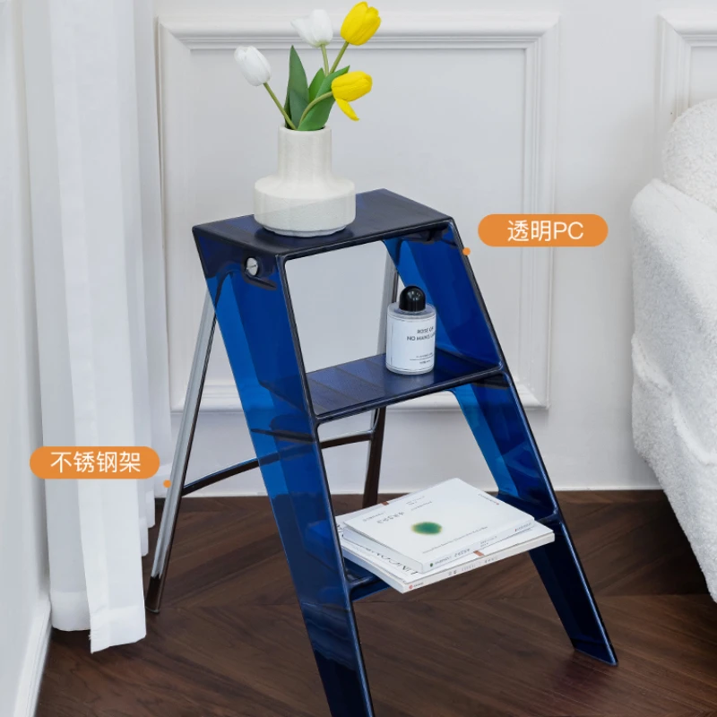 Transparent folding ladder Nordic acrylic creative three-step ladder indoor thickening non-slip portable ladder