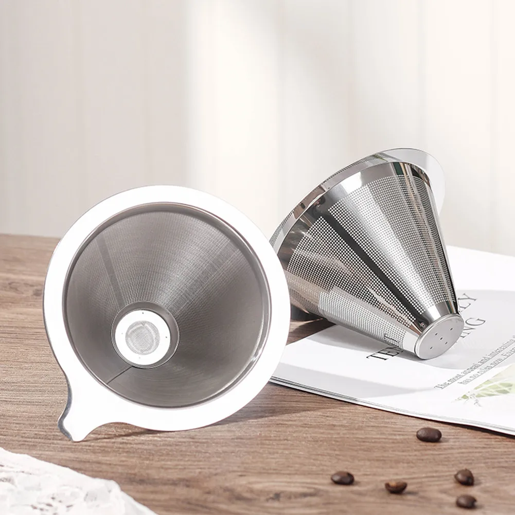 New Reusable Coffee Filter Double Layer 304 Stainless Steel Coffee Filter Holder Pour Over Coffees Drip Mesh Coffee Tea Filter
