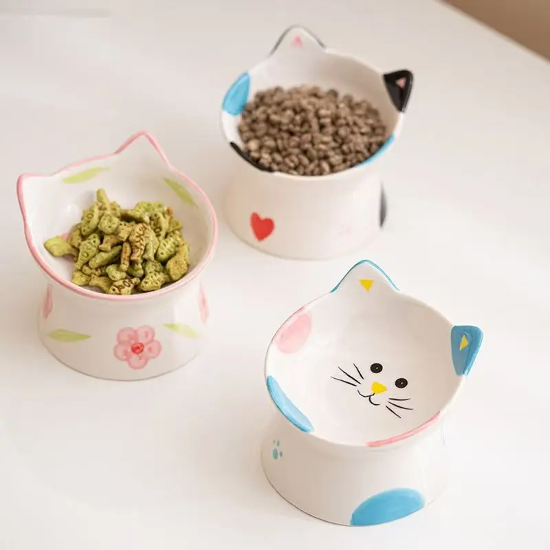 

Симпатичная керамическая миска для кошек, защита от высоких шеи, противоударная, герметичная косая горловина, анти-черная миска для корма для кошек и собак, товары для домашних животных