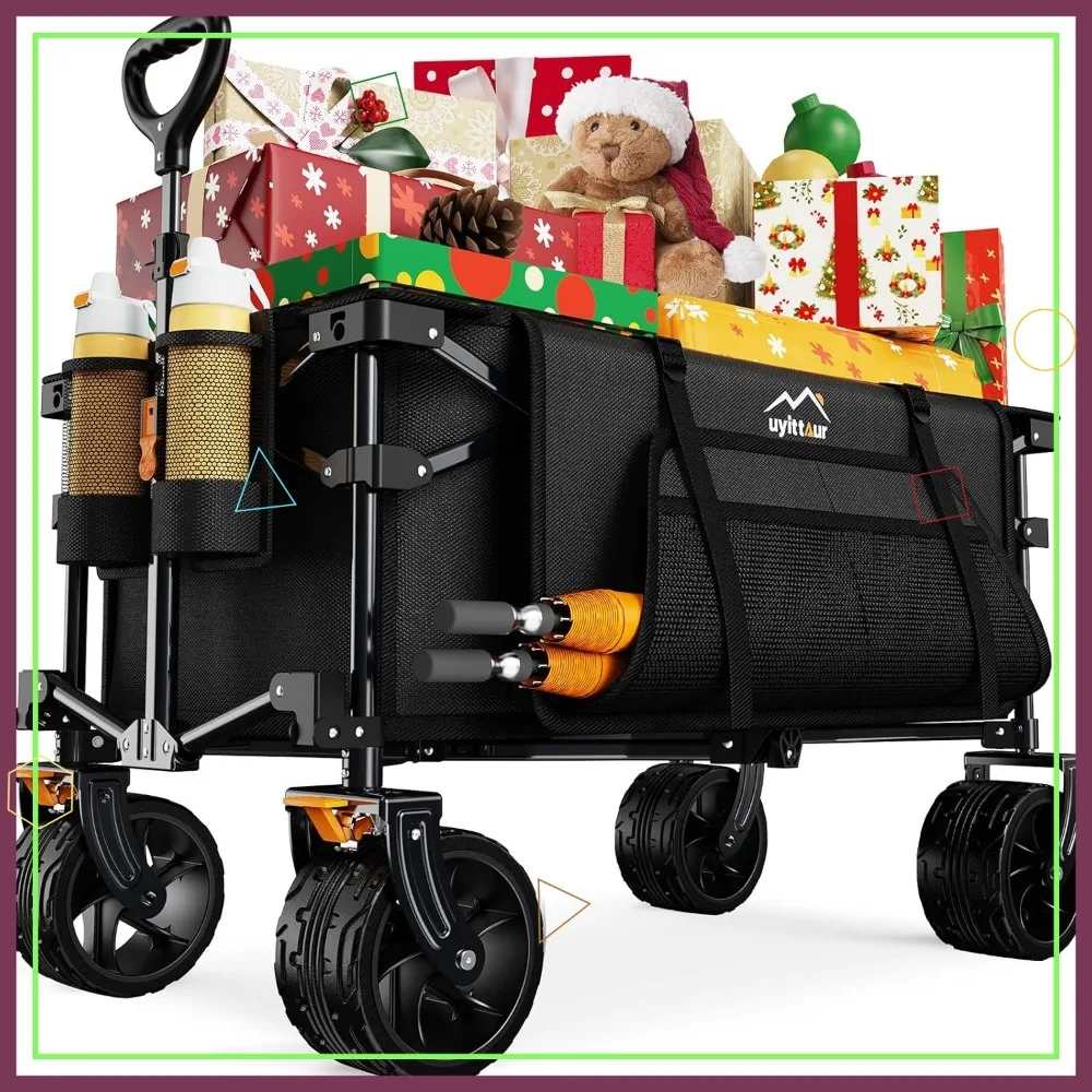 Robuuste opvouwbare wagen met grote wielen, opvouwbaar voor strandkamperen buitengebruik zwart