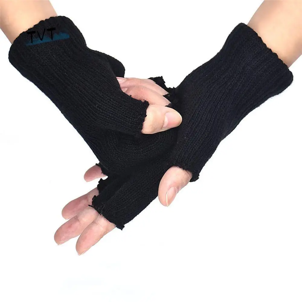 

Soft Outdoor Stretch Elastic Black Thicken Sports Cycling Mittens Fingerless Gloves Half Finger Gloves Knitted Gloves