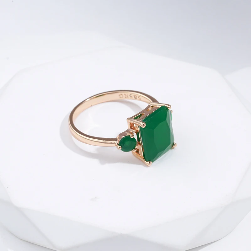 SYOUJYO Square Big Dark Green Natural Zircon Rings For Women 585 Rose Gold Color Vintage Opal Ethnic Fine Jewelry Luxury Rings