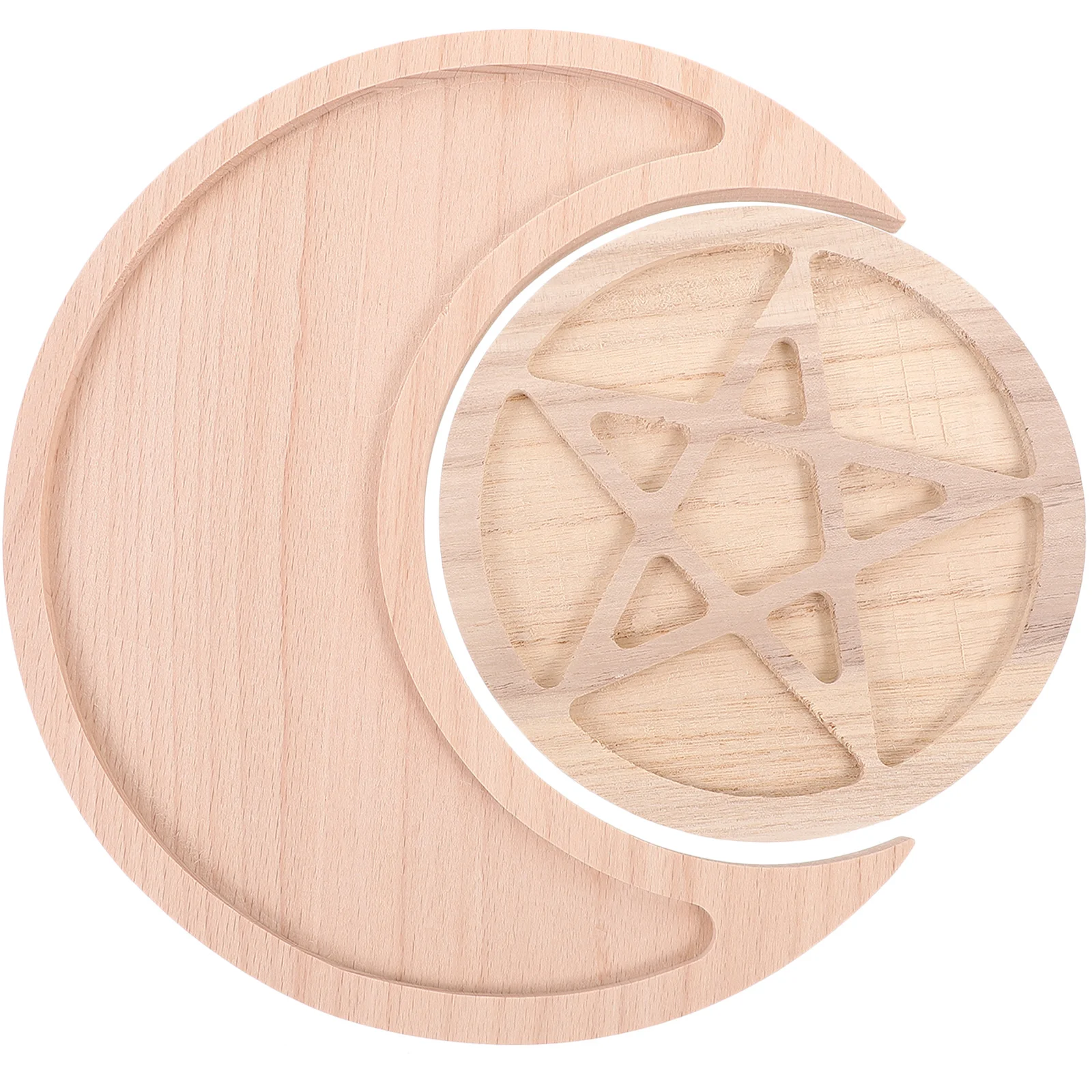 2Pcs Wood Moon Star Tray Versatile Jewelry Dish Holder Essential Oil Organizer Decorative Storage Decor