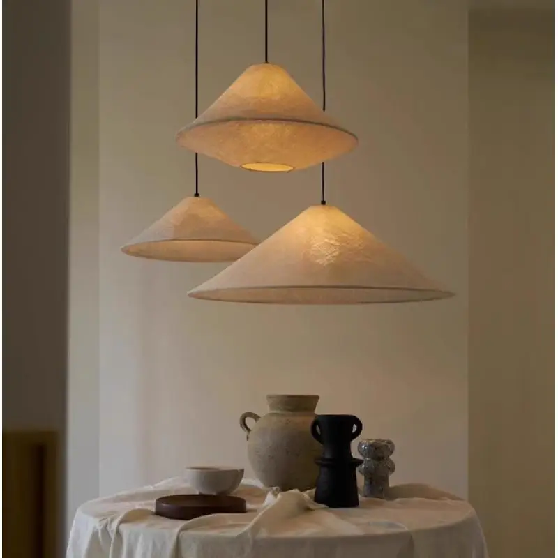 Japanese Linen Pendant Lamp Wabi Sabi Art Fabric Hanging Light For Restaurant Bedroom Dining Room Retro Led Paper Hanging Light