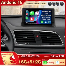 Android 16 For Audi Q3 1 8U 2011-2018 2K QLED Android Car Radio Multimedia Video Player GPS AI Voice CarPlay Head Unit 4G Stereo