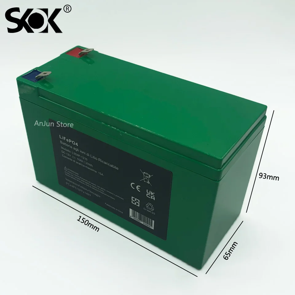L3S4P-1210 12V 10Ah Lithium LiFePO4 Deep Cycle Battery,for Solar/Wind Power,Small UPS,Lighting,Power Wheels,Fish Finder and More