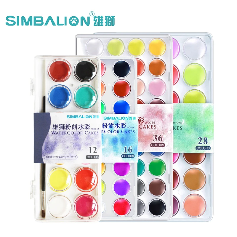 Simbalion WCC 16/36 colors  Solid Watercolor Paint Beginner use Watercolor Cakes