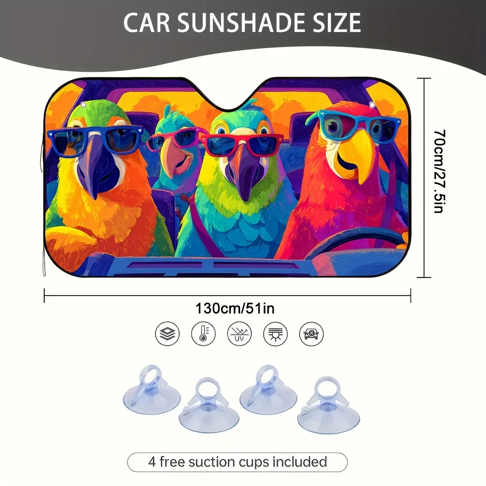 1pc Funny Birds Road Trip Cartoon Art Elegant Windshield Sun Shade, A Stylish Addition To Your Vehicle