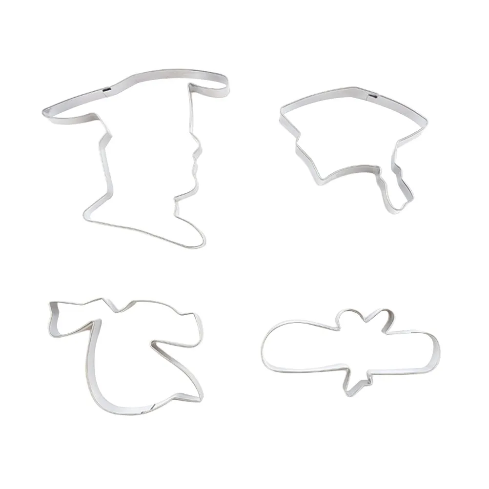 4Pcs Stainless Steel Cookie Cutter Biscuit Mold Graduation Dress Certificate Graduation Hat Shape DIY Cake Fondant Chocolate