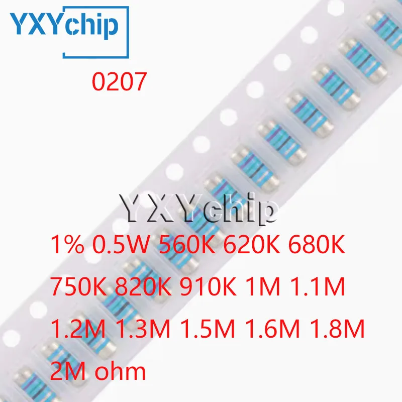 Resistencia de oblea de película metálica, 20 piezas, 0207 Smd, 1%, 0,5 w, 560k, 620k, 680k, 750k, 820k, 1m, 910 m, 1,1 m, 1,2 m, 1,3 m, 1,5 m, 1,6 m, 2m, Ohm