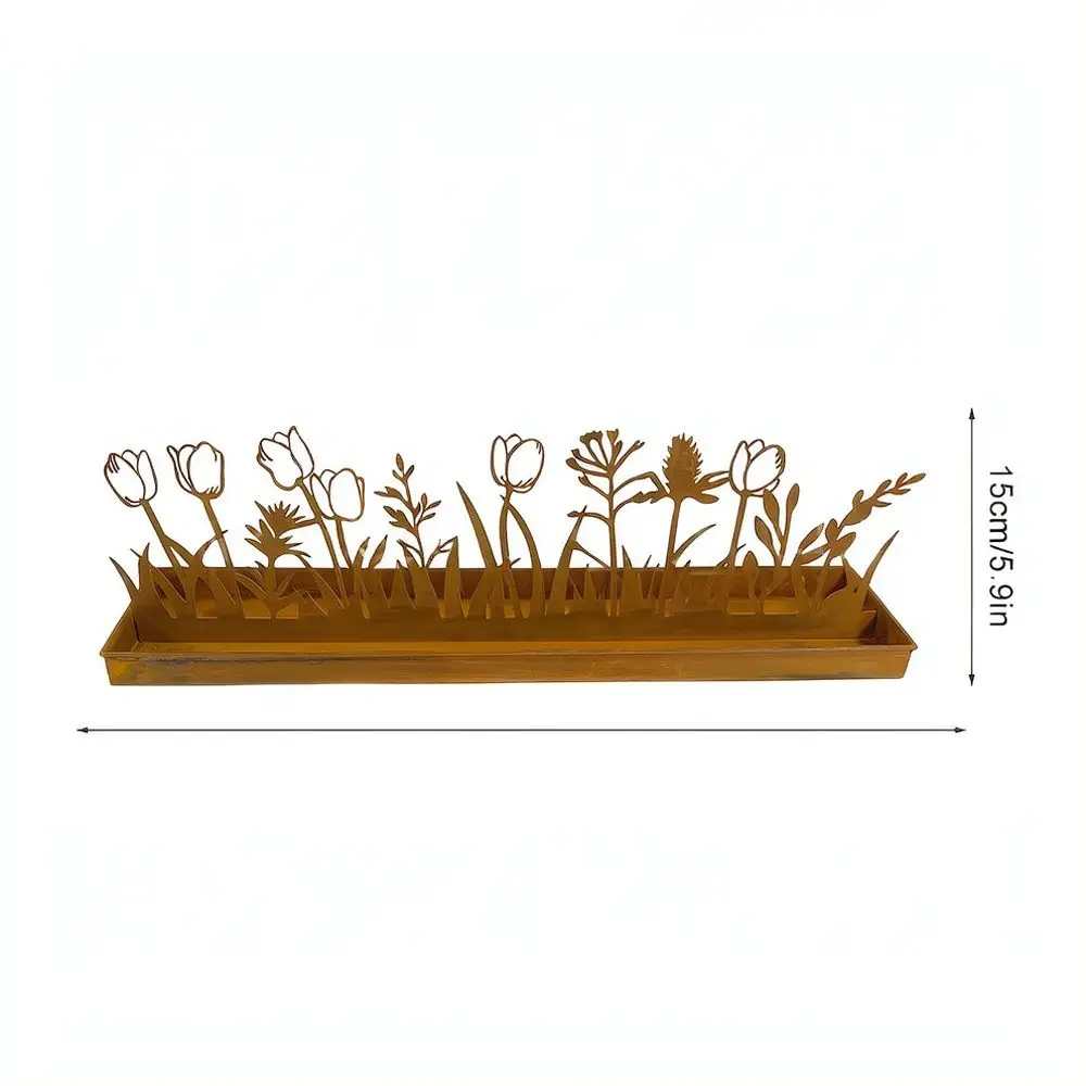 Decorative Metal Silhouette Planter Rectangular Iron Flower Trough Artistic Garden Yard Decor Minimalist Style Pot