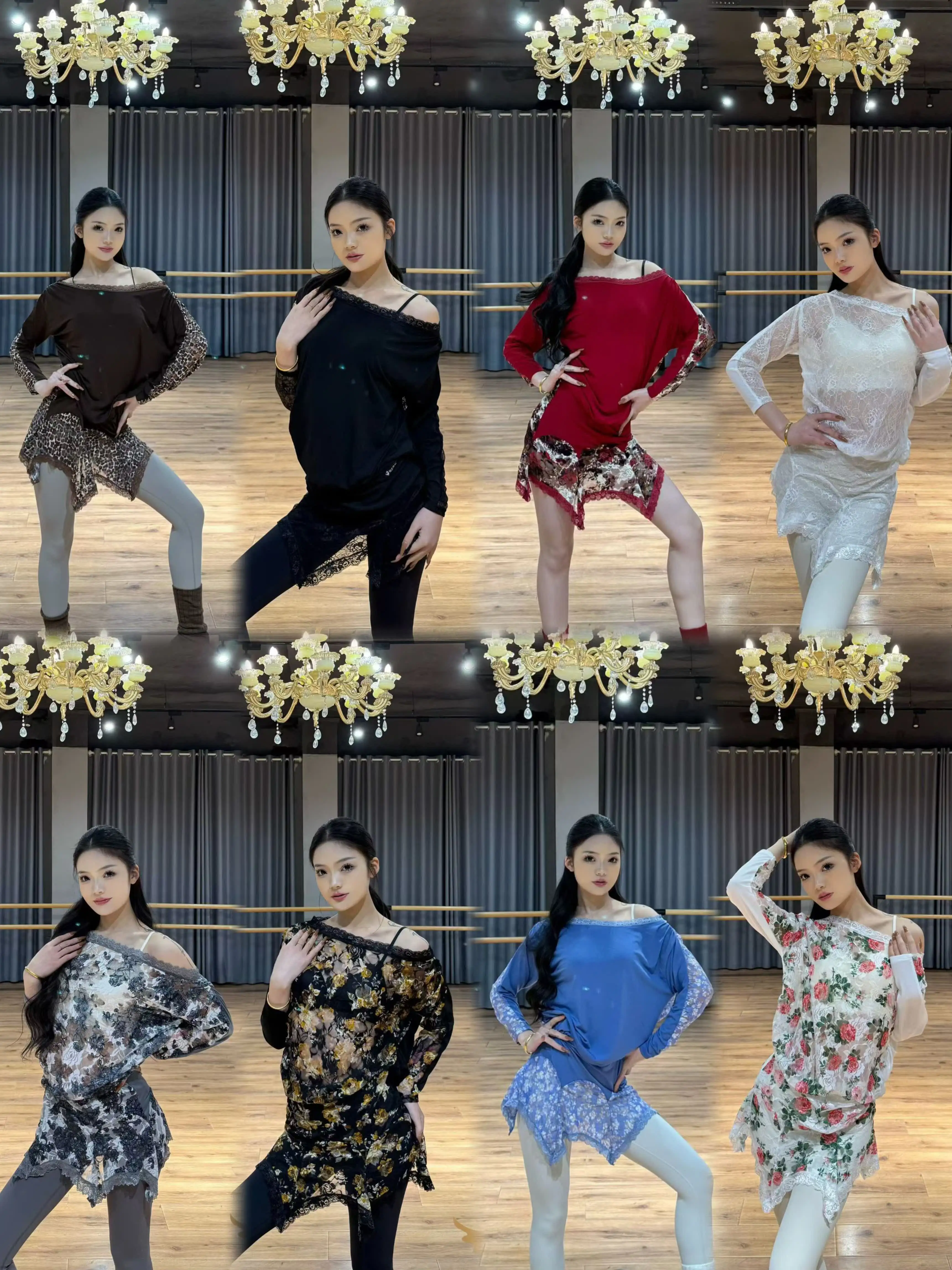 Odzież do tańca latynoamerykańskiego 2025, top z siateczki z asymetrycznym dekoltem, stroje do chacha, rumby, tanga, tańca latynoamerykańskiego i balowego, model DN22502