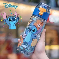 550ML Disney Anime Stitch Cartoon Kids Water Cup Portable Plastic Large Capacity Clear Cup student Outdoor Sports Water Bottle