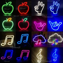 New LED Neon Lights Sign Apple Gesture Note Modeling Night Lamp Decor Shop Kids Room Wall Bar Office USB & Battery Case Powered