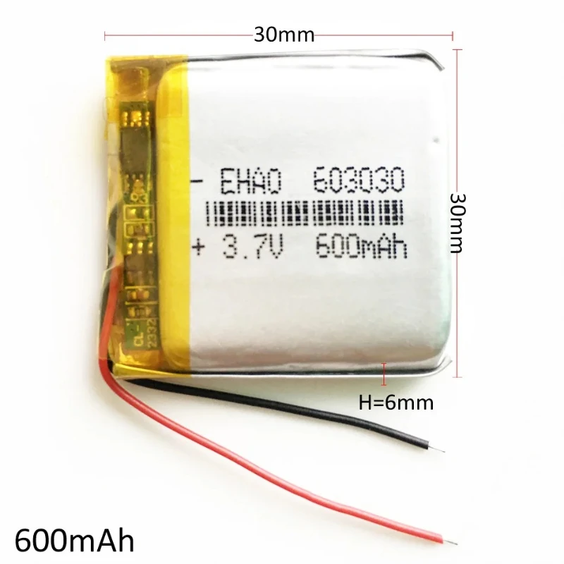 Akumulator litowo-polimerowy 3,7 V 600 mAh 603030 do wielokrotnego ładowania, do GPS, DVD, MP3, rejestratorów Bluetooth, e-booków, urządzeń kosmetycznych — zdjęcie produktu 4