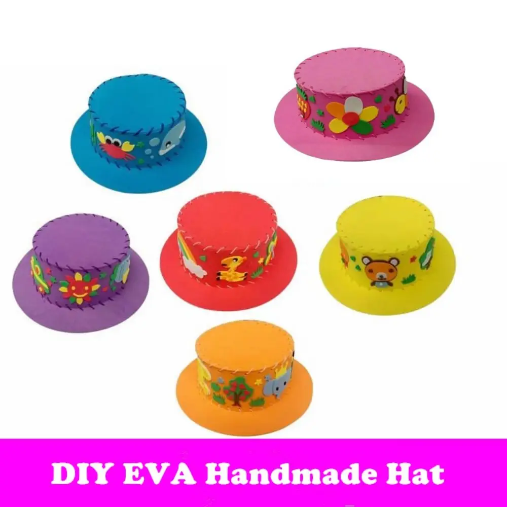 

Creative Weaving Kids DIY Hat Toy Flowers Animal Handmade Sewing Eva Hat 3D Handicraft Kindergarten