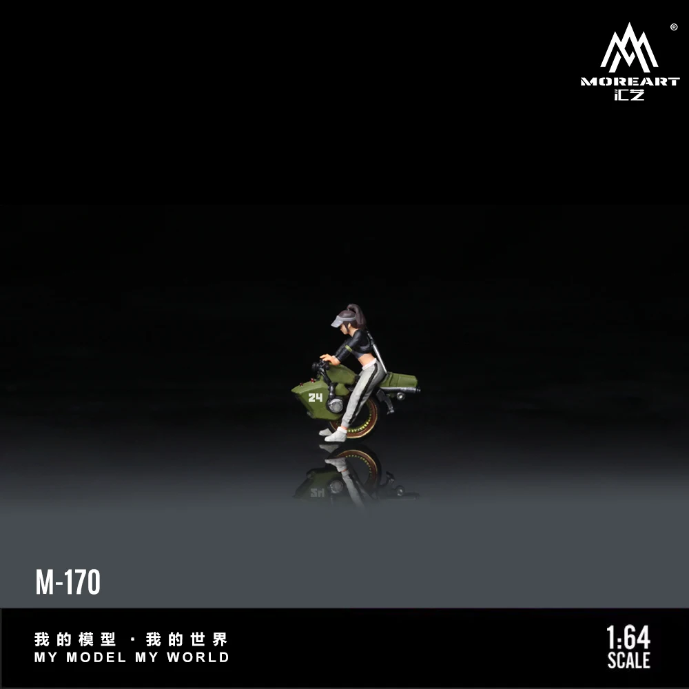 โมเดลเรซิ่นรถมอเตอร์ไซค์ล้อเดียวสีเขียว MoreArt ขนาด 1:64 ของตกแต่งฉากจิ๋ว ของขวัญและของโชว์