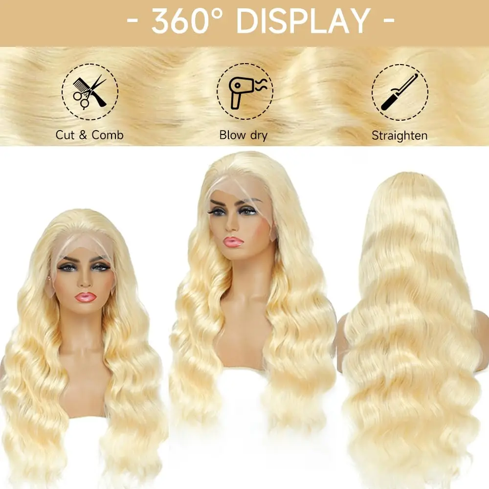 613 Lace Front Wig Human Hair 13x6 Blonde Wig Human Hair 180 Density HD Transparent Body Wave Lace Front Wigs Pre Plucked with Baby Hair(20Inch) - view 8