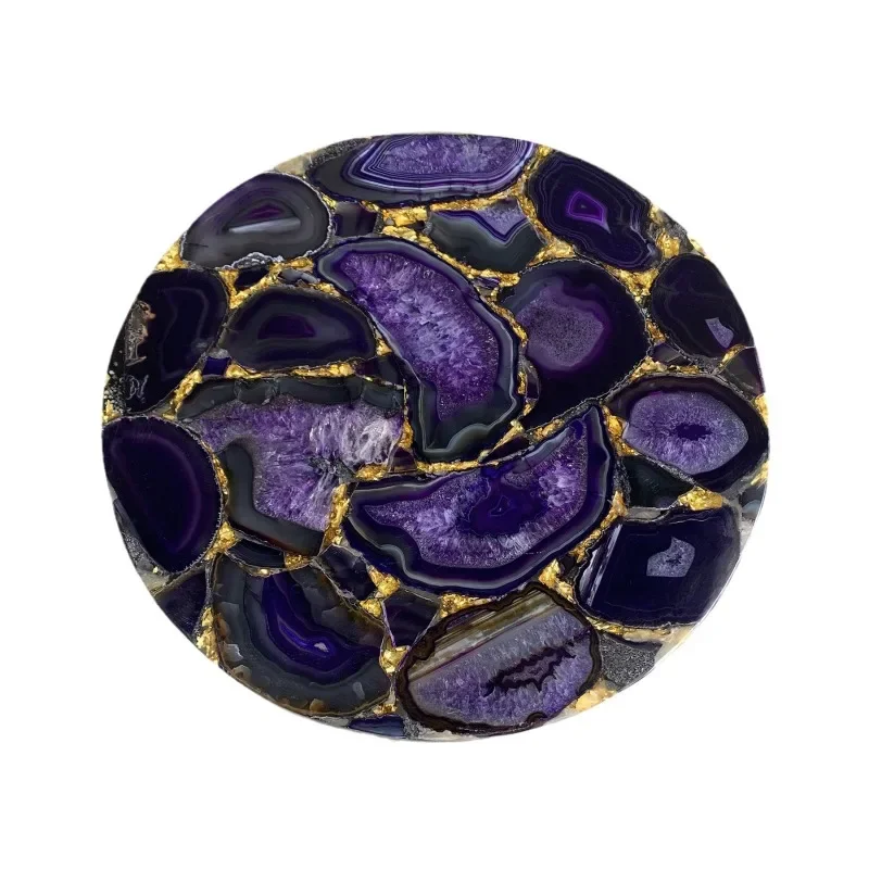 

Nordic natural purple agate stone desktop edge table designer coffee table bedside sofa small apartment agate corner table