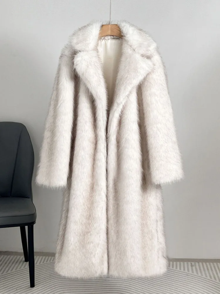 ZMEENNA Womens Long Faux Fur Coat Lapel Collar Open Front Oversized Winter Warm Outerwear Stylish Soft Fluffy Fashion ZM4366