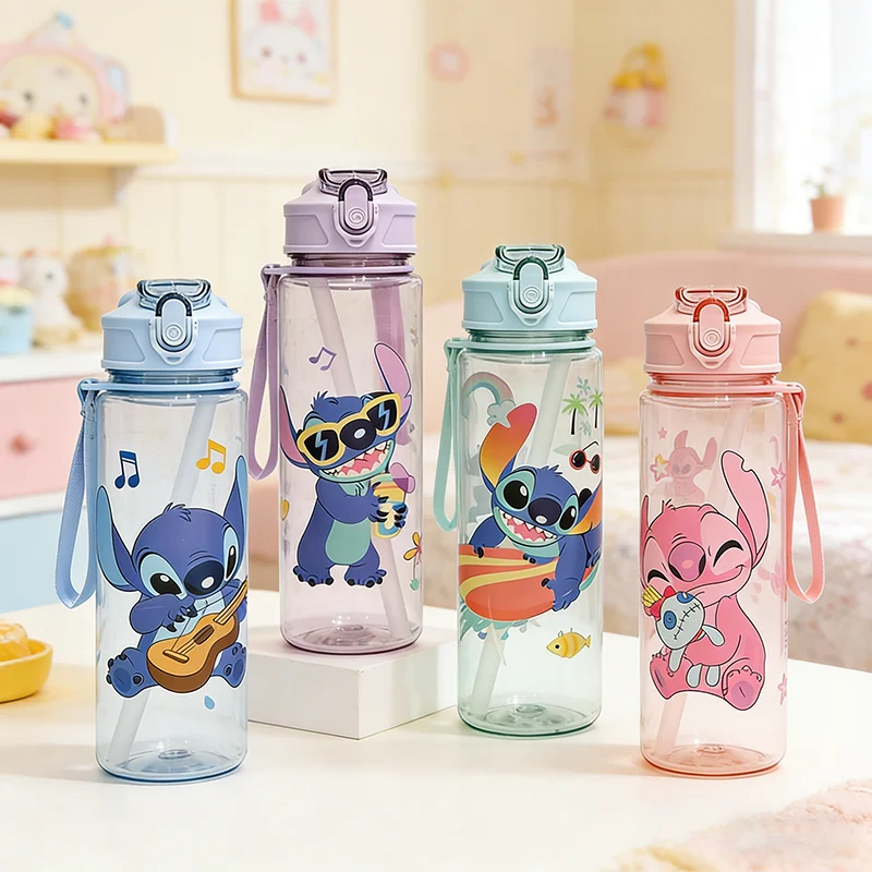Botella de agua Stitch de 800 ml con pajita desplegable, linda, portátil, a prueba de fugas, de gran capacidad, para deportes al aire libre, ideal para regalo.