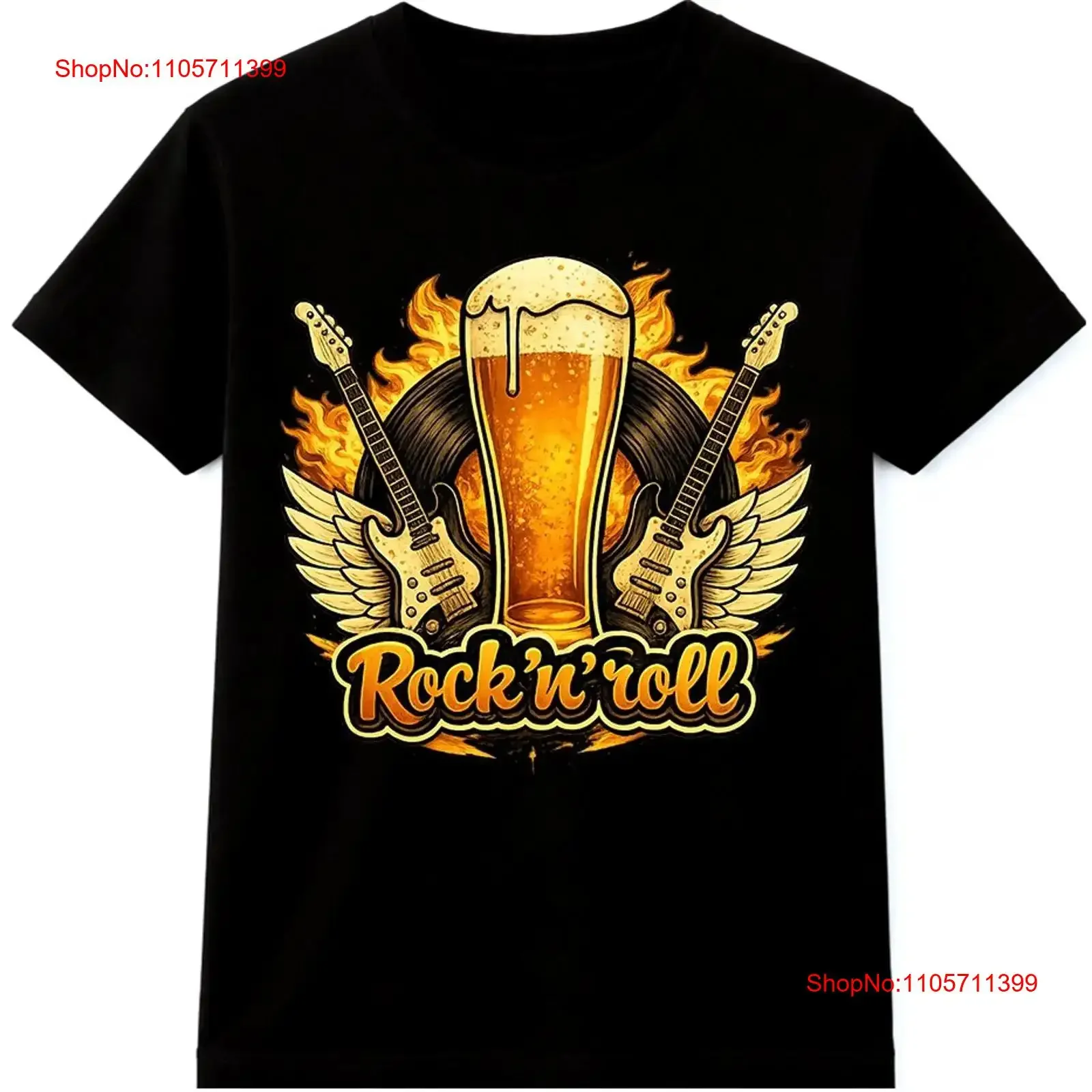 Rock N Roll T Shirt Beer Guitar Wings Vintage Music Retro Bar Pub long or short sleeves vintage Washed fashion Stylish Soft