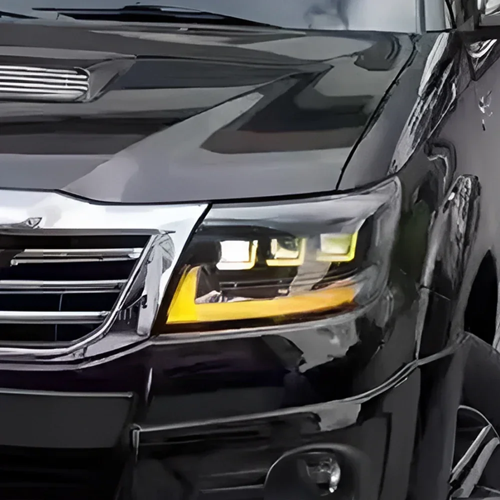 

Автомобильные фары для Toyota Hilux Revo Vigo 2012-2014, светодиодные передние фары автомобиля в сборе, обновление с тремя линзами проектора, аксессуары