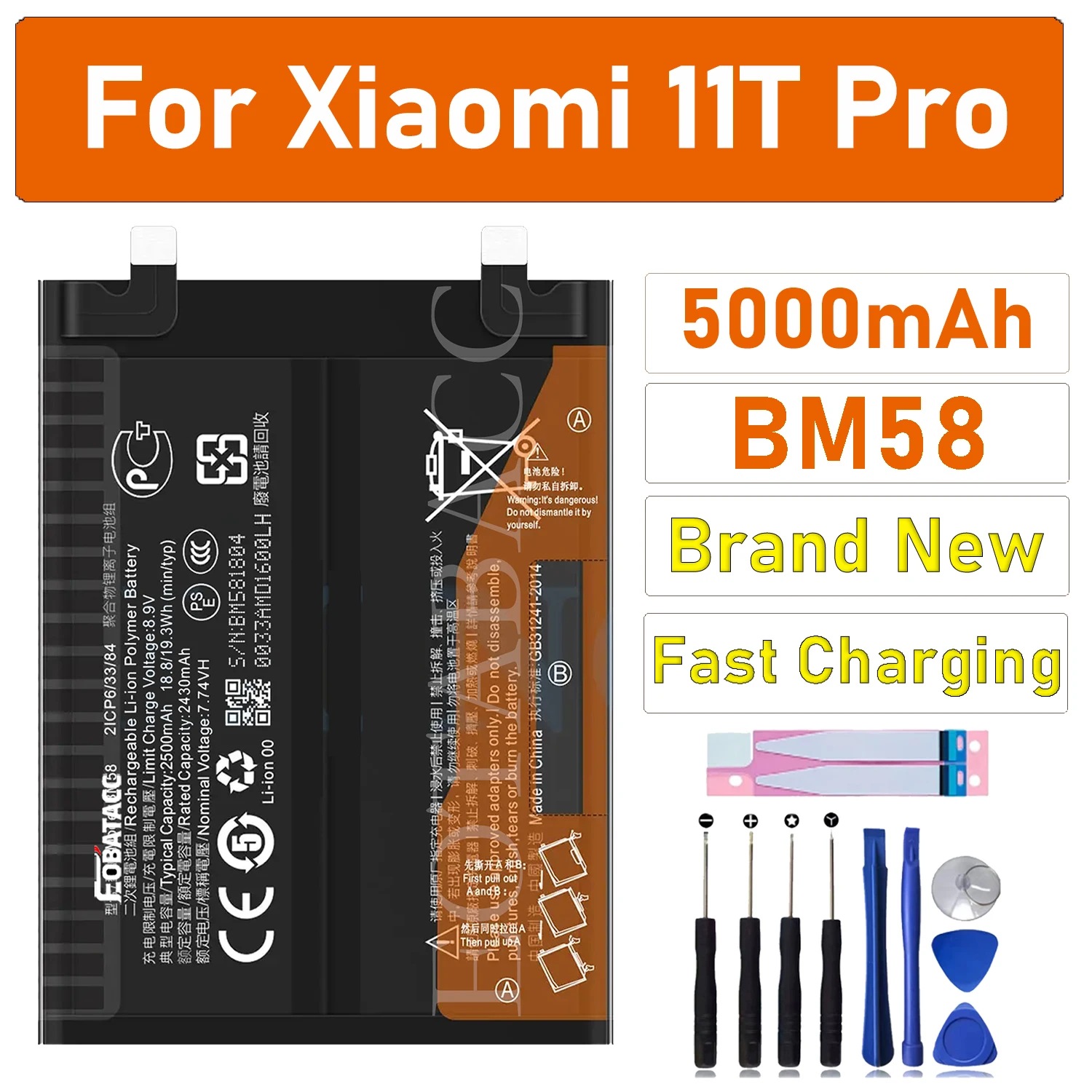 

2025 лет EOBATACC новый 100% оригинальный аккумулятор BM58 для Xiaomi 11T Pro аккумуляторы + бесплатные инструменты