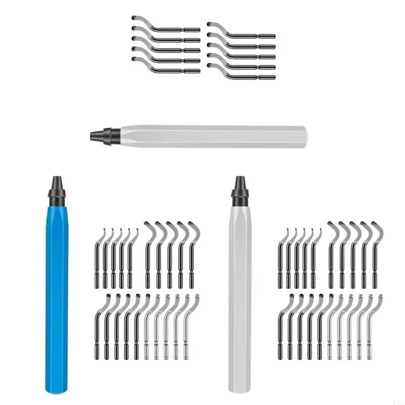 E15A Deburring Tool with 10/20Pcs Highly Speed Steel Cutter, 360 Degree Rotary Head Deburring Tool for Metal Plastic