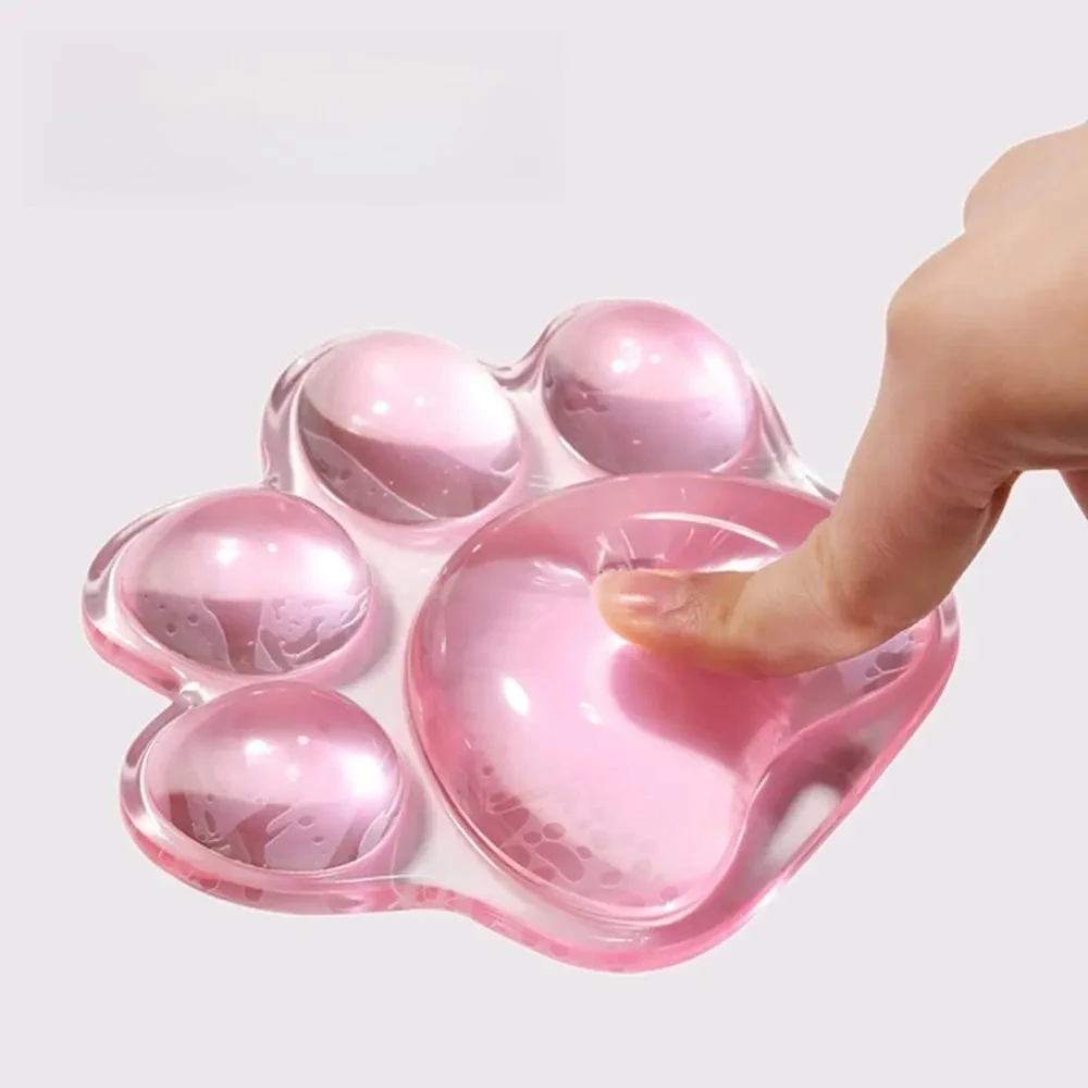 Cute Cat's Paw Shaped Mouse Pad with Wrist Guard Transparent Non-Slip Desktop Laptop Mouse Mat for Hand Support