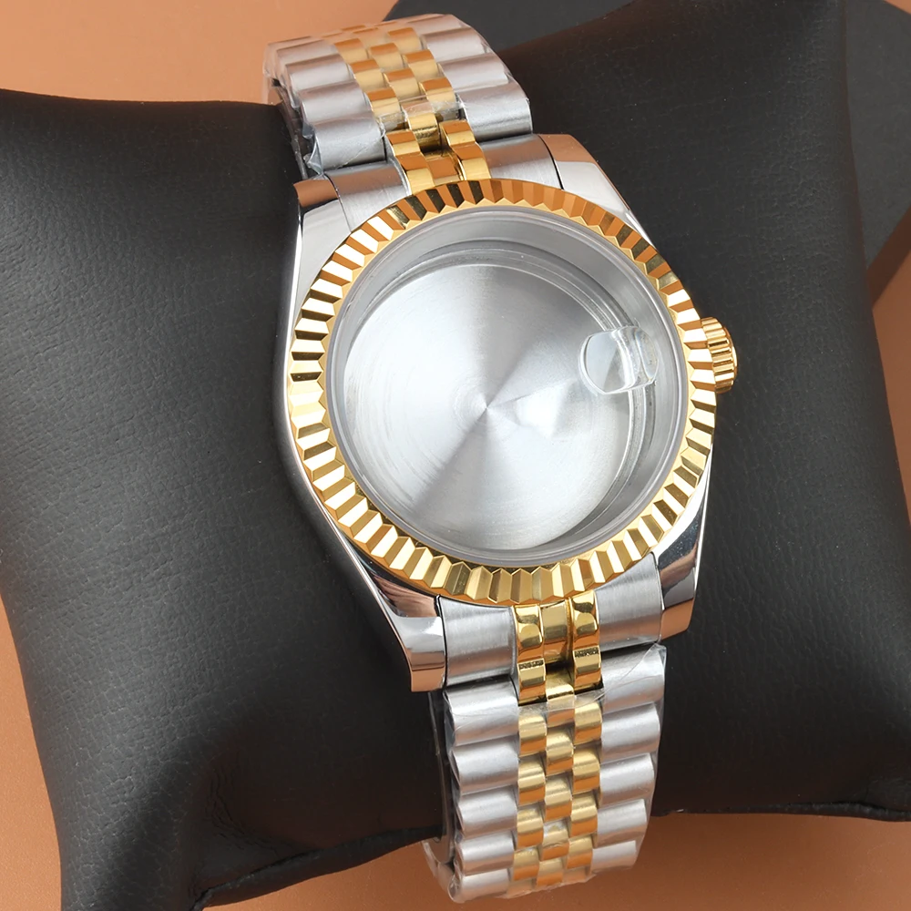 

36mm 39mm Gold Case Jubilee Bracelet Sapphire Glass Watch Case Suitable For Seiko NH35 NH36 Movement Stainless Steel NH35 Case