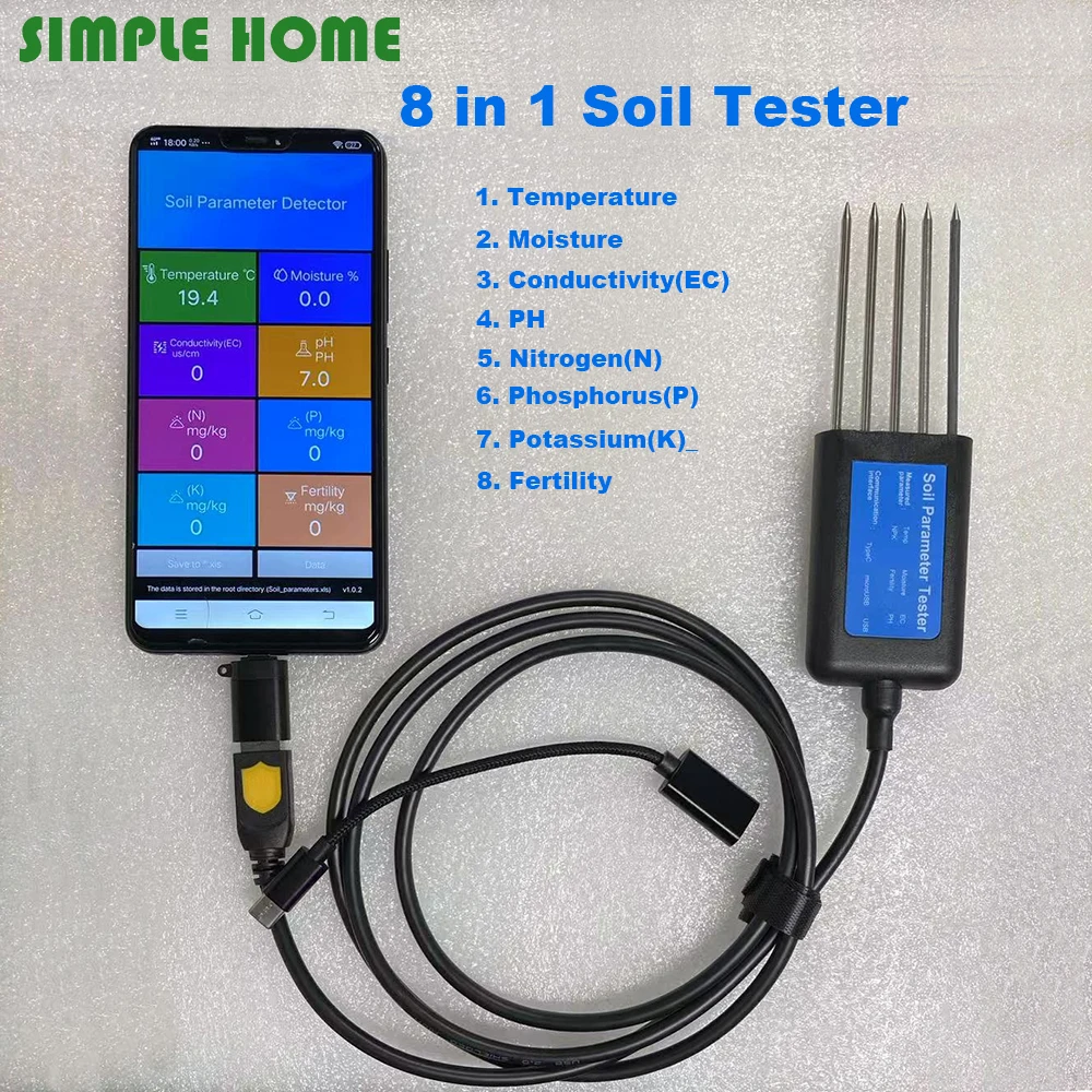 High Premium Soil Tester PH EC Meter 8-in-1 With 5 Pin Measure Temperature Moisture NPK Fertility Sensor Detector For Farm