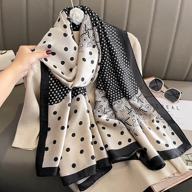 180*90cm Spring and Autumn New Silk Scarf Women Outdoor Large Size Print Scarf Outdoor Soft Stain Neck Protect Shawl Hijab Lady