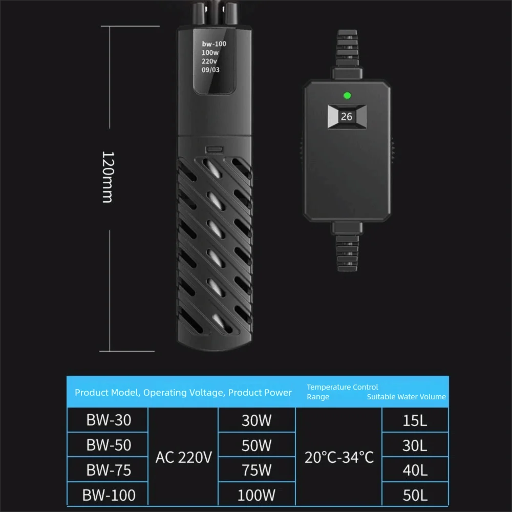 Quartz Glass Aquarium Submersible Heater Adjustable 30w-100w Turtle Tank Heater Low Water Level Constant Temperature Control