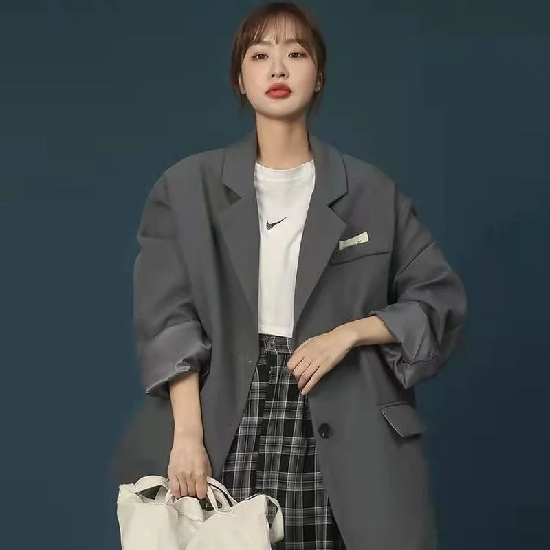 

Пиджаки женские весенне-осенние в корейском стиле свободные модные однобортные уличные стильные карманы элегантные офисные женские повседневные шикарные пиджаки