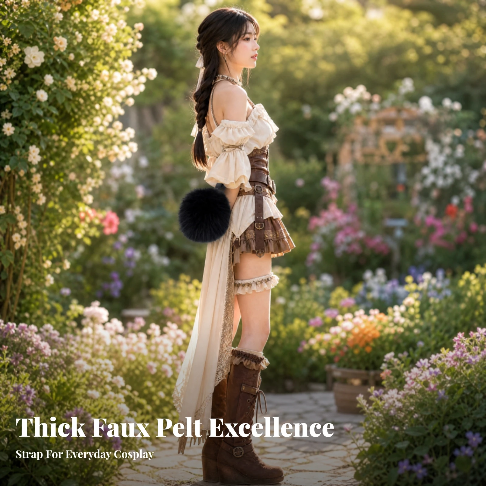 Faux-Fleece Animal Tail Cosplay Accessory Soft Soft Cosplay Tail with Buckle Strap Comfortable One Size for Cosplayers
