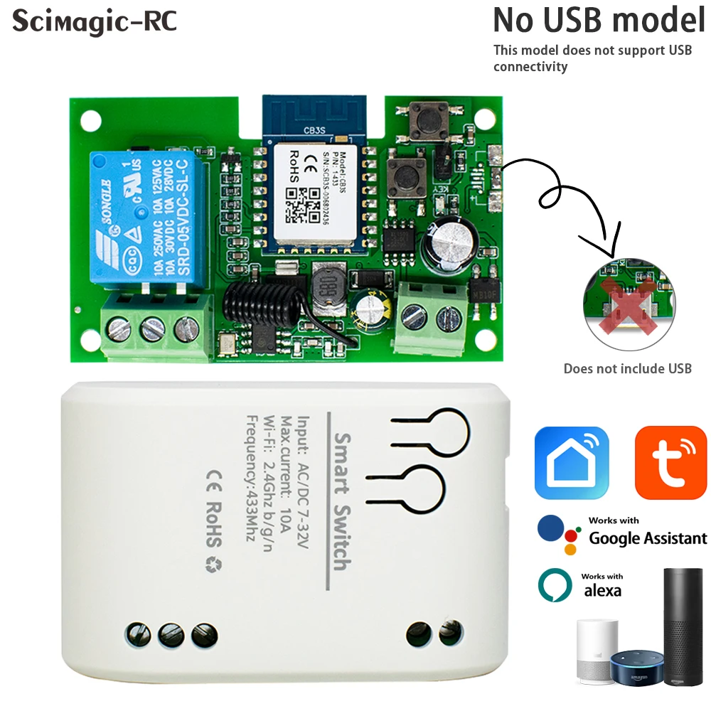 

Модуль Tuya 1CH WiFi Smart Life для умного дома, беспроводное Wi-Fi реле 10А для управления гаражными воротами, совместим с Alexa и Google Home