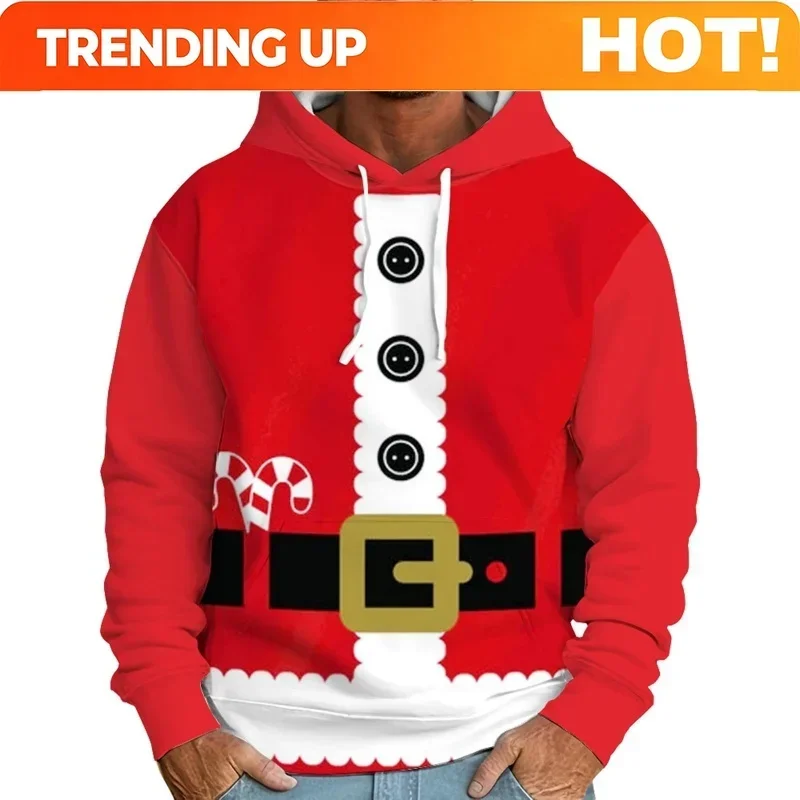 Customization Santa Claus Outfit Hoodie For Men Women Christmas Elf Outfit 3D Print Pullovers Casual Hoodies Tops Long Sleeve Lo