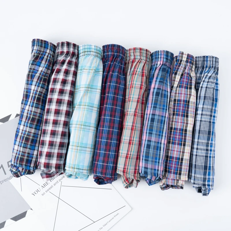 Alltooall 2pcs 100% Baumwolle Herren Unterwäsche Boxershorts Schlaf Unterhose Plaid lose Schlüpfer Komfort Dessous Homewear Höschen